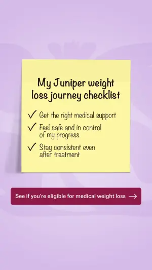 handwritten ad with a yellow sticky note checklist for a weight loss program and a CTA button