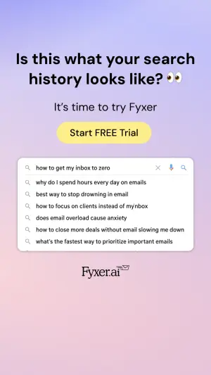 search bar ad showing a list of raw, desperate email-overload search queries
