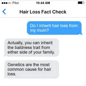 fake text message ad styled as a hair loss fact-check chat thread