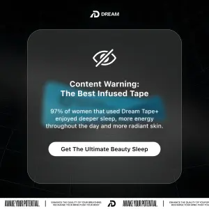Dark curiosity gap ad with a hidden-eye icon, 'Content Warning' headline and a blurred glowing product