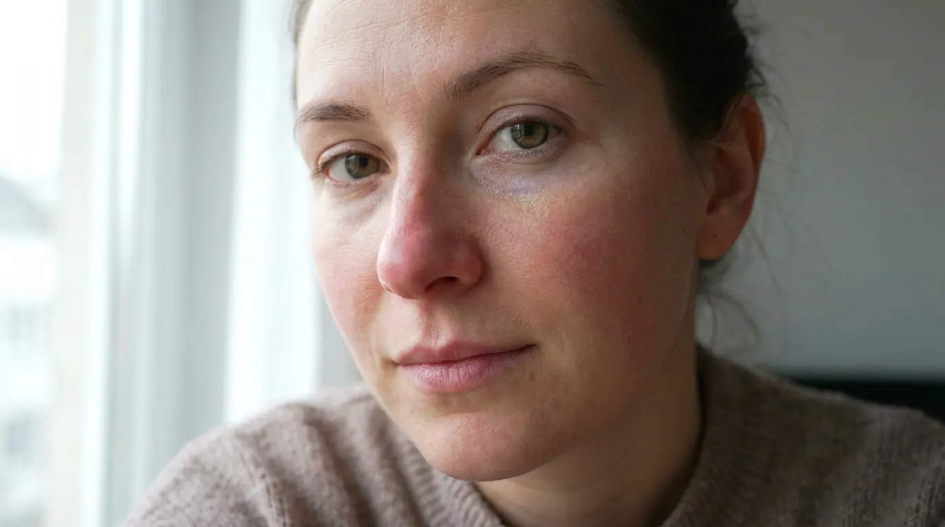 AI portrait with a warmer nose and cooler undereye area showing natural skin tone variation