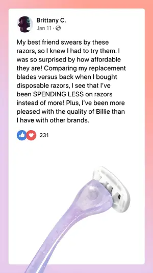 social media mockup ad recreating a Facebook review post with reaction icons and a like count