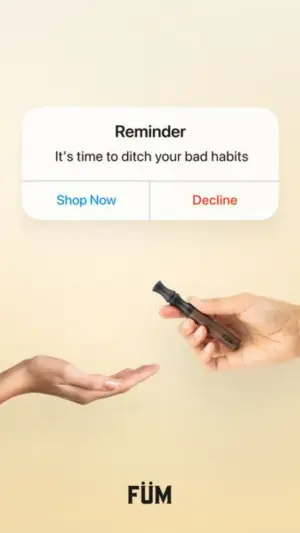 fake notification ad with an iOS system alert pop-up and two choice buttons over a product photo