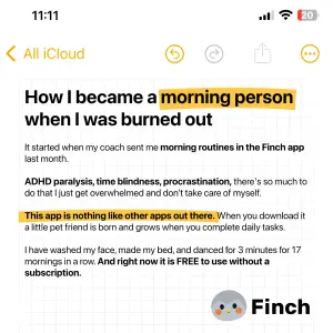 notes app ad written as a journal entry with key phrases highlighted in yellow marker