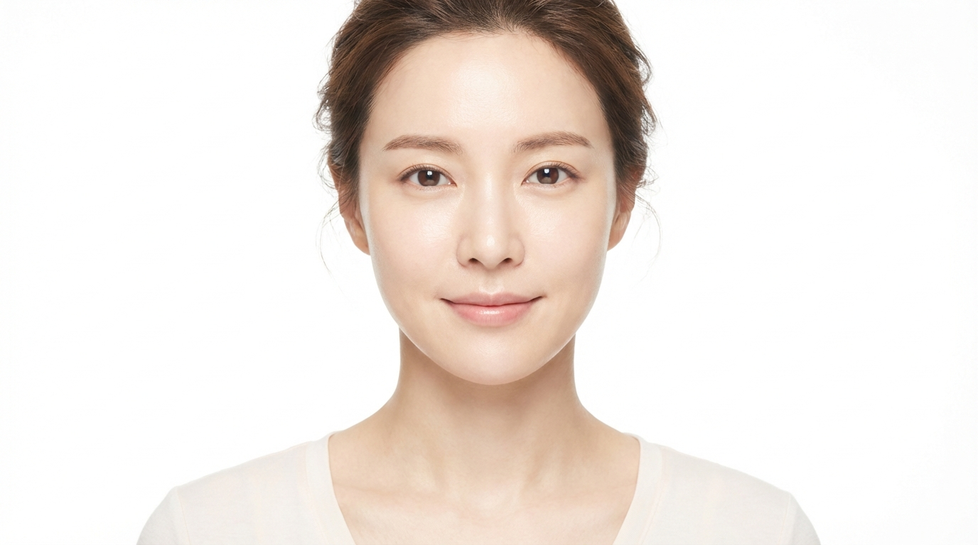 Brightly lit beauty portrait on a pure white background with almost no visible shadow