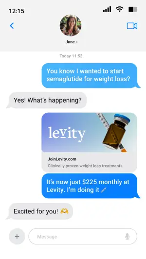 fake text message ad with a link preview card for a weight loss treatment brand