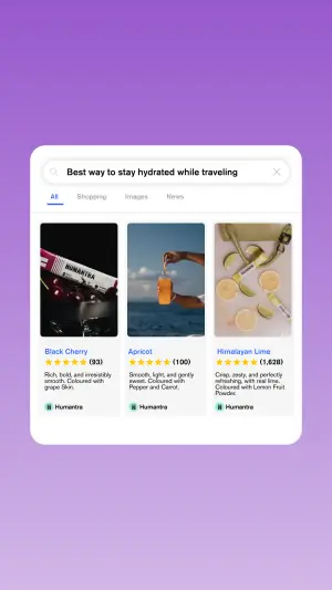 search bar ad mimicking ranked shopping cards with star ratings and review counts