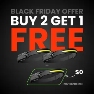 Black Friday buy 2 get 1 free headlamp ad drawn as a visual equation
