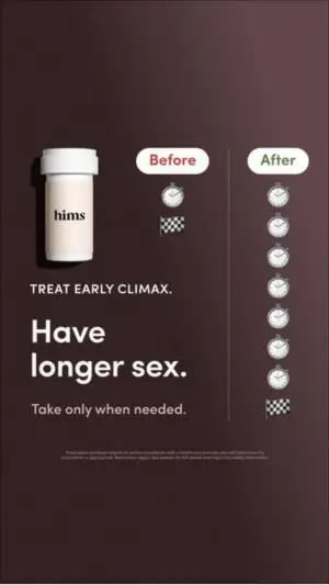 dark ad comparing one clock icon under Before with a stacked column of clock icons under After beside a supplement bottle