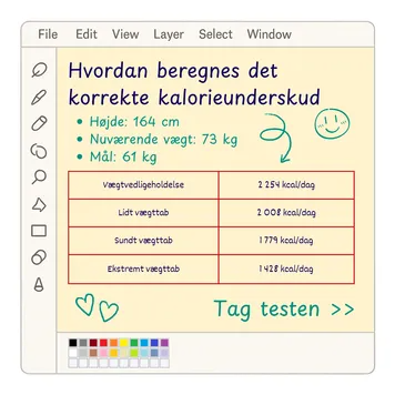 funny ugly ad mimicking an MS Paint window with a hand-drawn calorie deficit calculation table in German