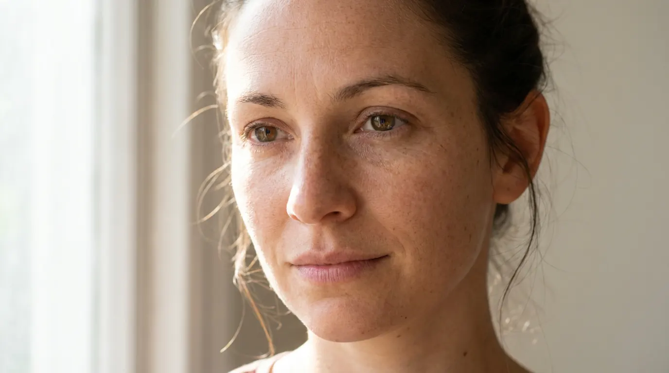 Close-up AI portrait showing fine pore texture across the nose bridge and cheeks