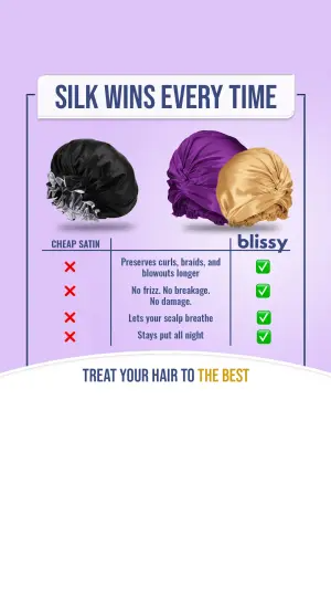 Silk bonnet comparison ad with a central feature list, red X marks and green checkmarks