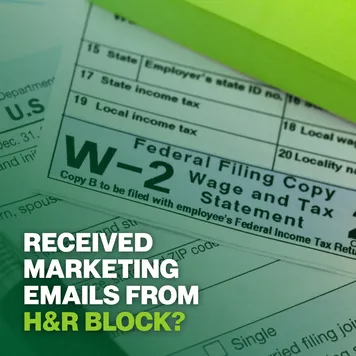 document ad using a close-up of a W-2 tax form with a green overlay and a question hook
