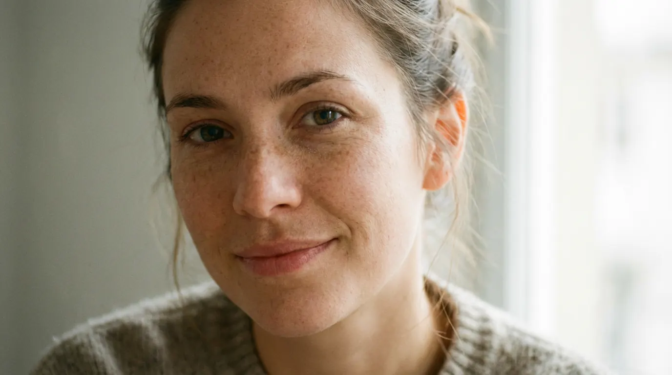 AI portrait with a light scatter of freckles across the nose bridge and upper cheeks