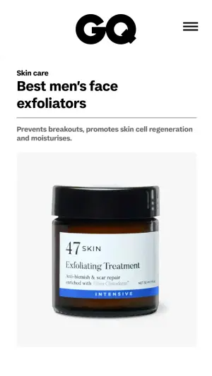 Minimalist editorial-style ad with a category label, roundup headline and a studio shot of an amber cosmetic jar