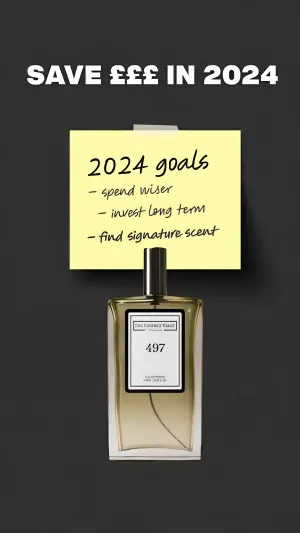 handwritten ad with a yellow sticky note listing goals above a product