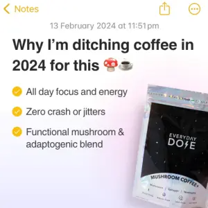 notes app ad mimicking an iOS Notes screenshot with a checklist and product photo
